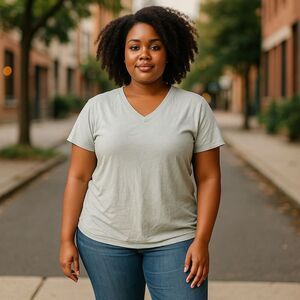 POL Women's V-Neck Short Sleeve T-Shirt Green Size L Casual